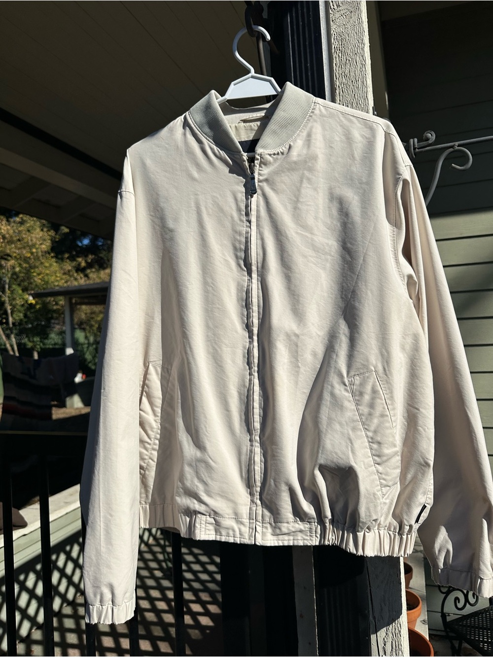London Fog Menβs Bomber Jacket in Light Beige Size Large